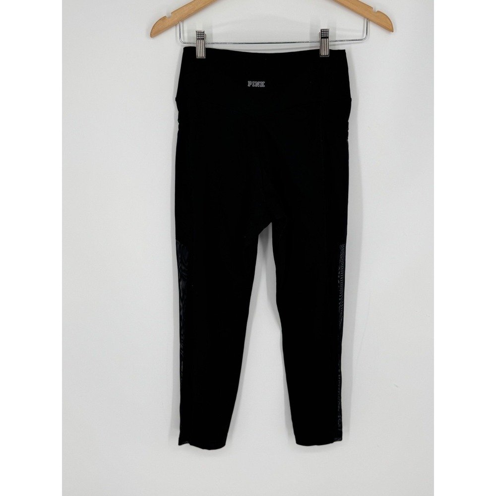 Pink Victoria's Secret Ultimate Black Mesh Panel Leggings Sz Med Athleisure F4